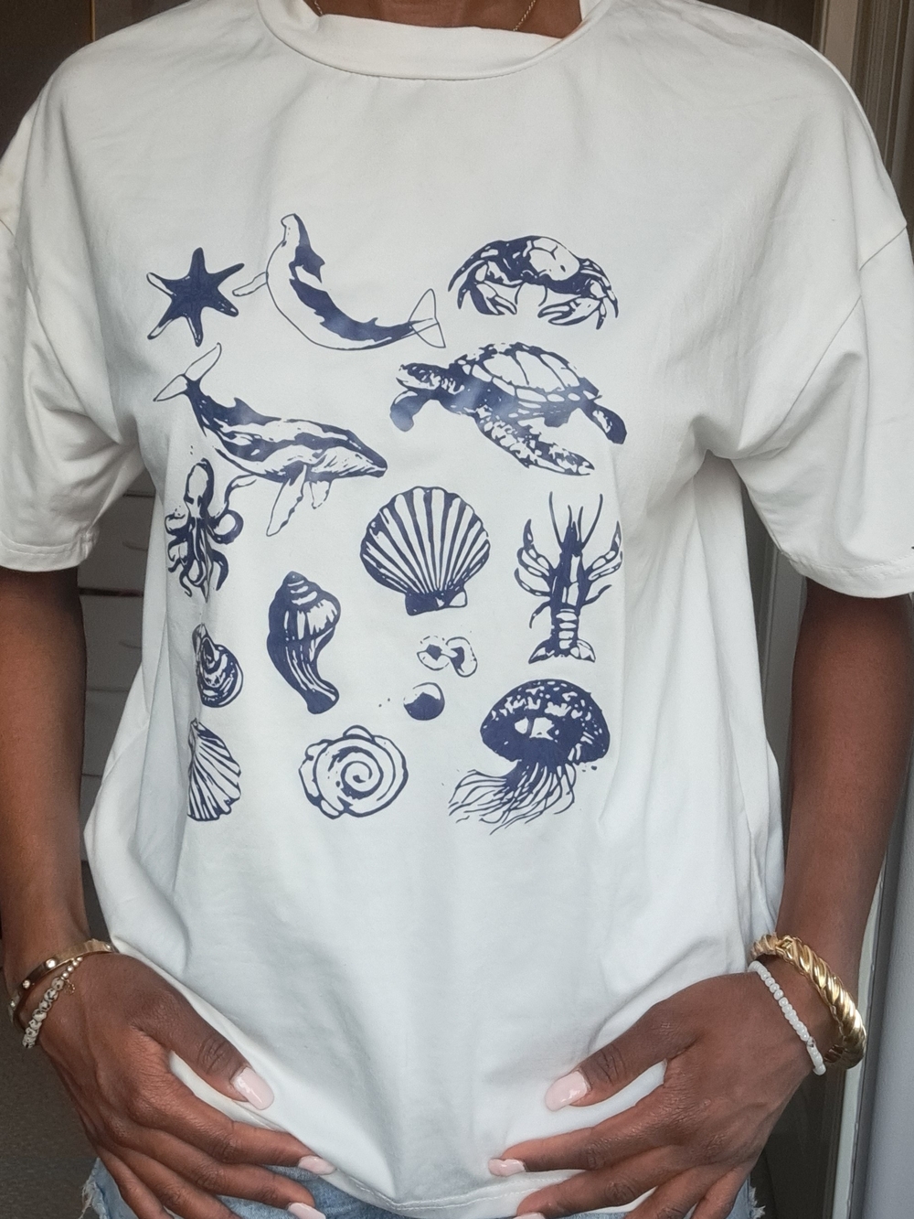 Comfort Tee with Navy Marine Life Print